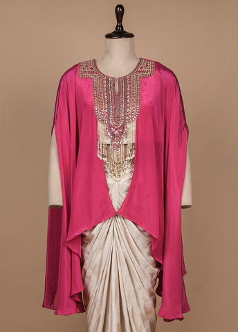 Pink Crepe Silk Dhoti Cape Set