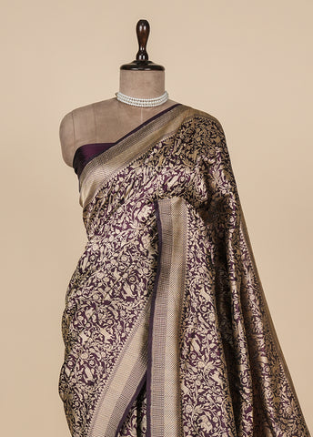 Purple Silk Banarasi Saree