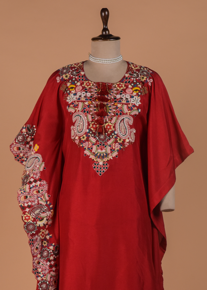 Red Crepe Silk Coord Set