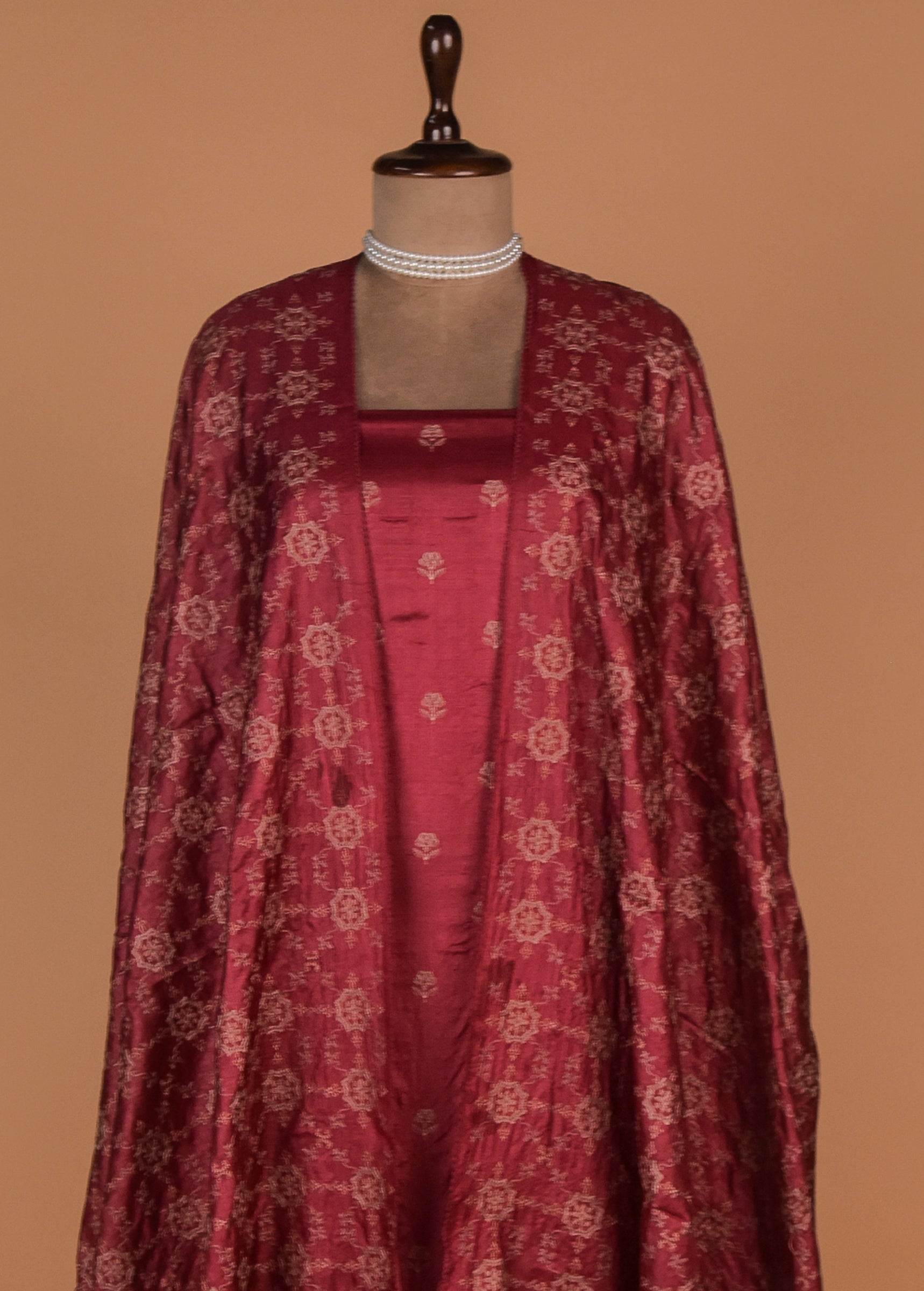 Red Tussar Dress Material