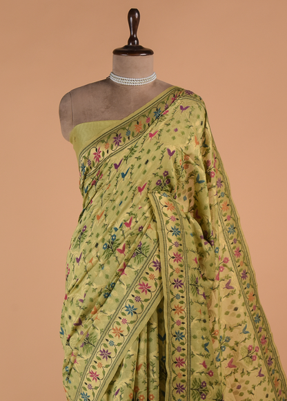 Green Cotton Banarasi Saree