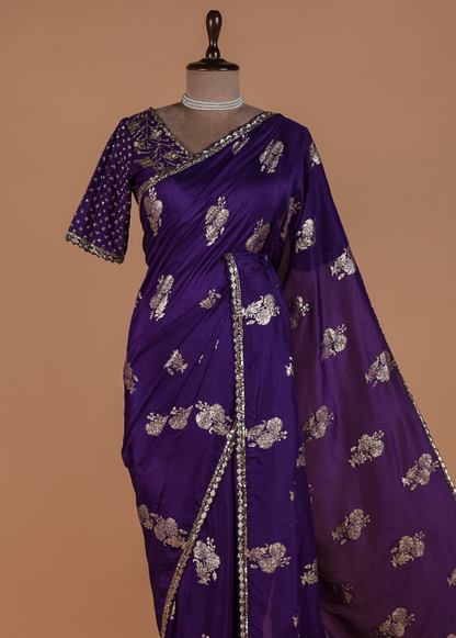 Purple Crepe Silk Banarasi Saree