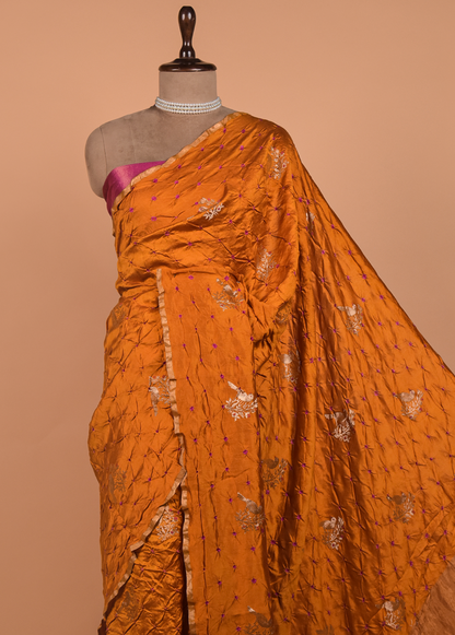 Orange Gajji Silk Bandhani Saree