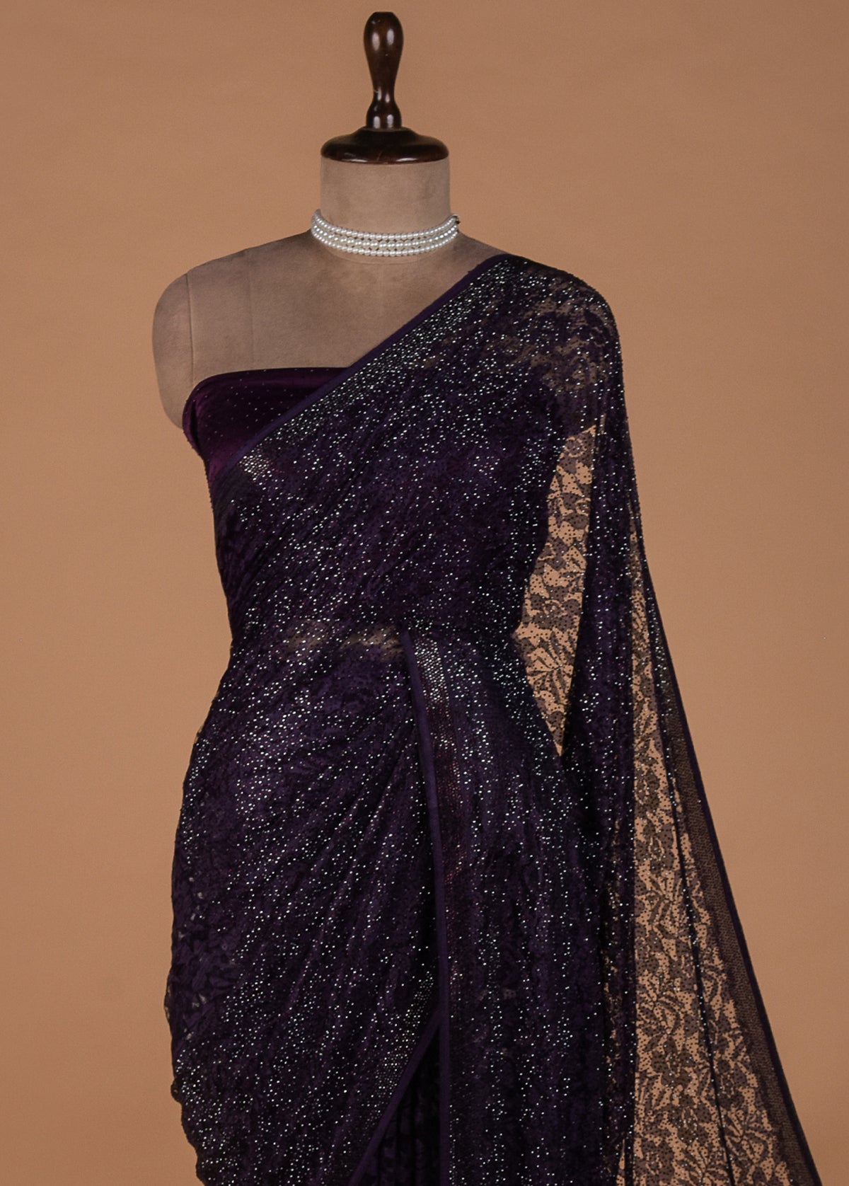 Purple Chantily Lace Embroidered Saree