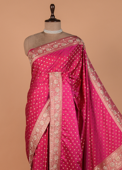 Pink Crepe Silk Banarasi Saree