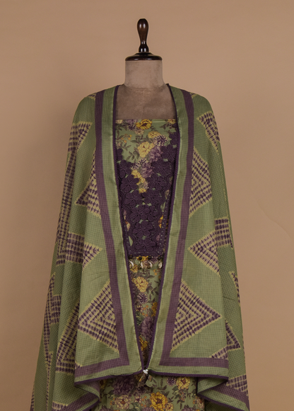 Green Chanderi Dress Material