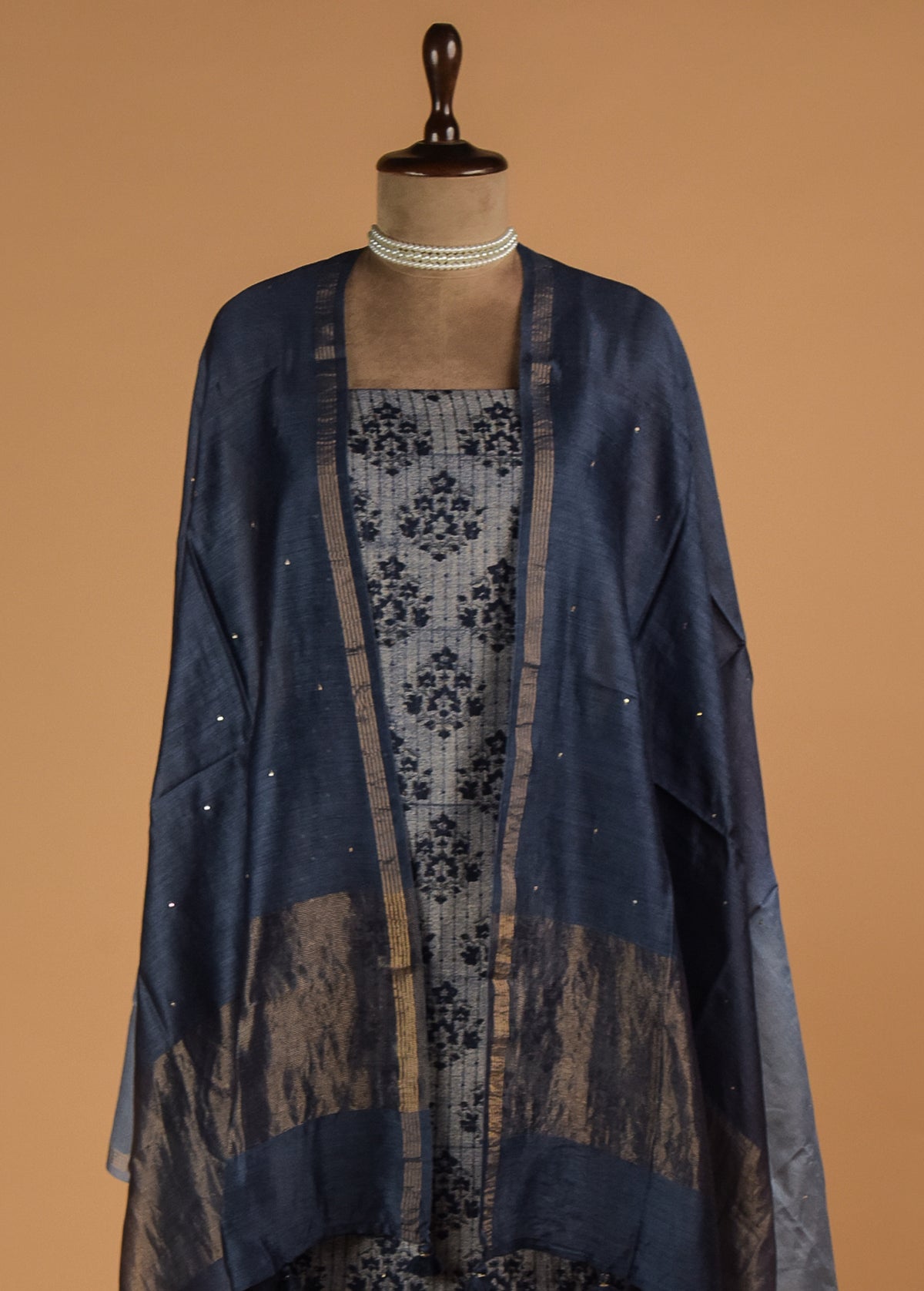 Blue Tussar Dress Material
