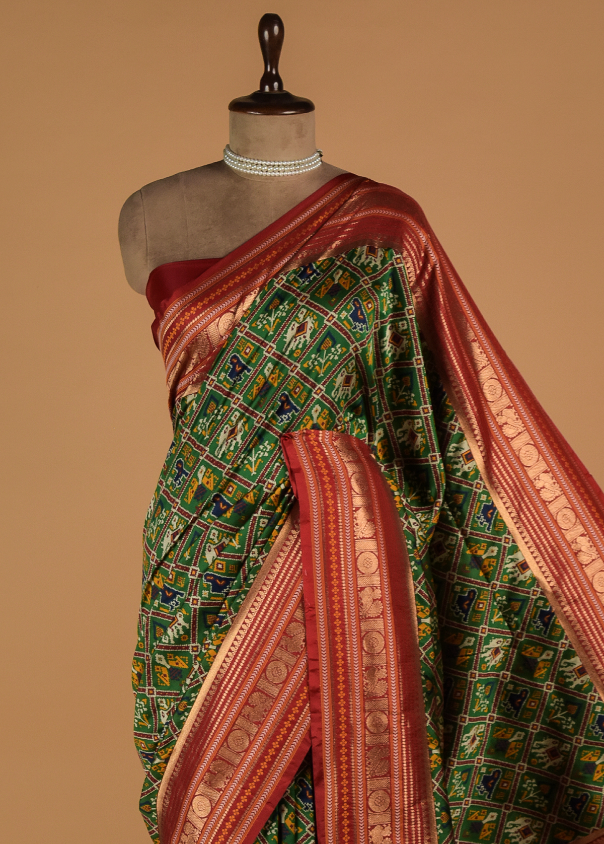 Green Art Satin Patola Saree