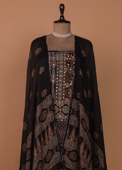 Black Crepe Silk Dress Material