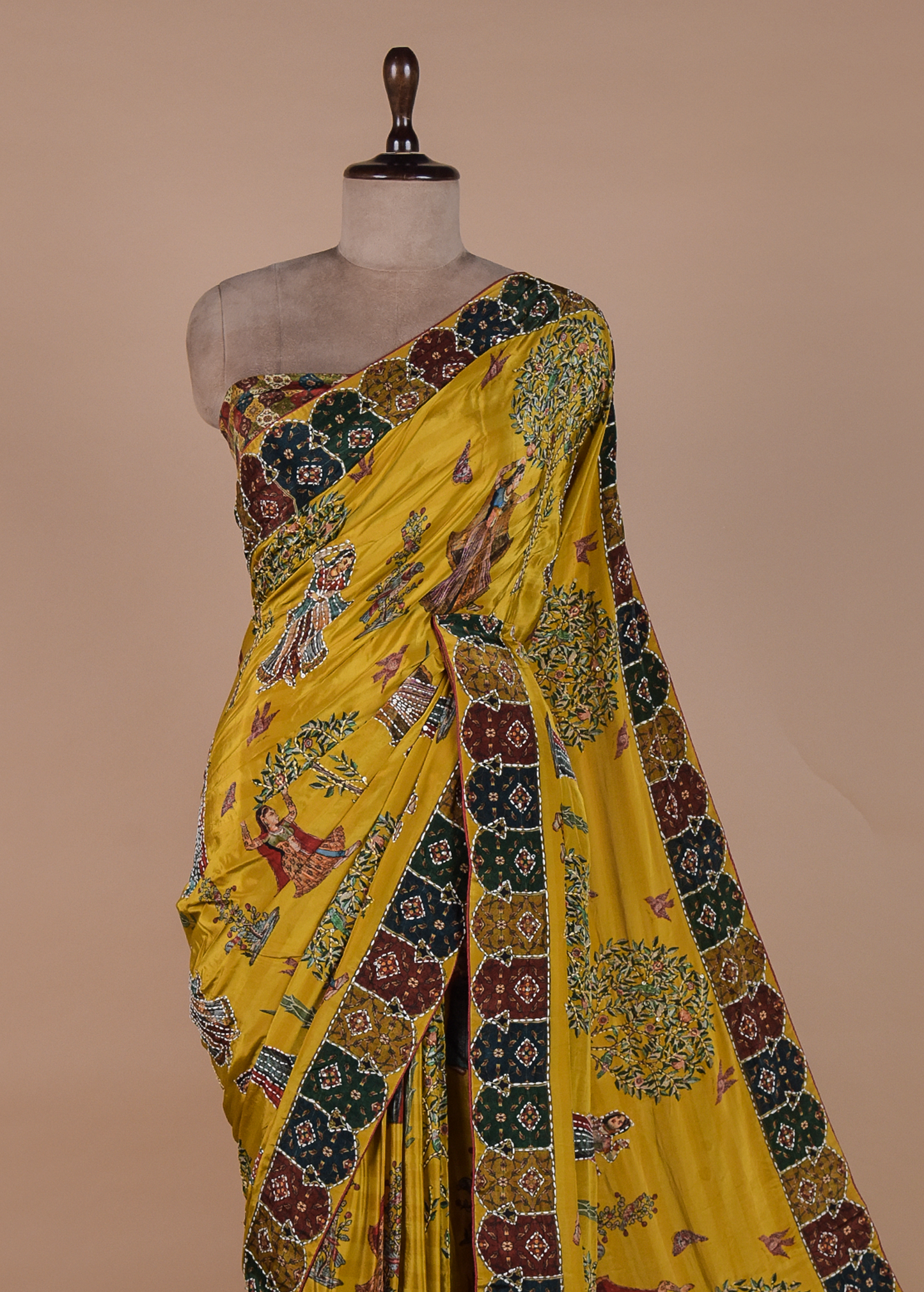 Yellow Crepe Embroidered Saree