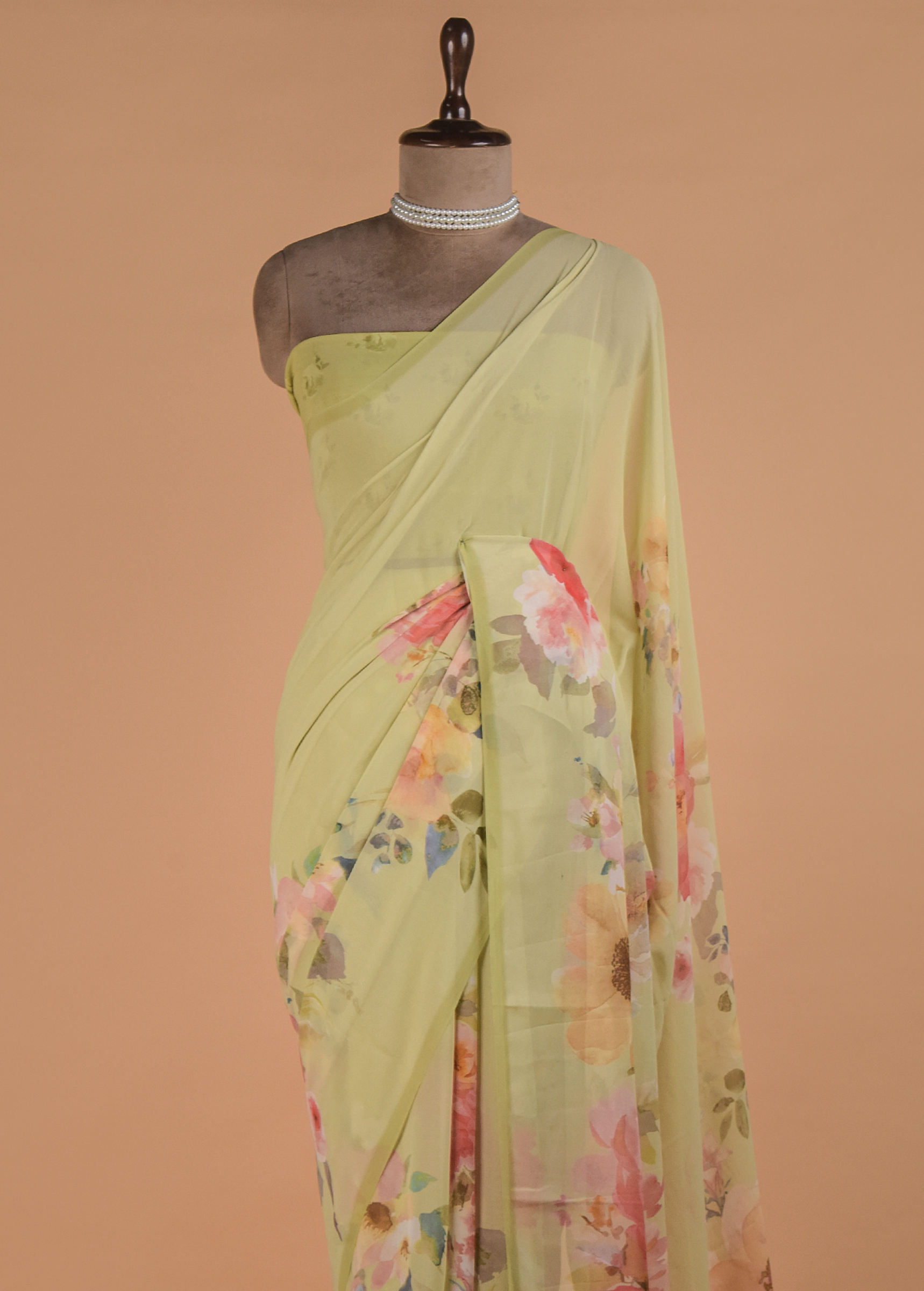 Green Printed Georgette Saree - Image 2 | Greenways Delhi