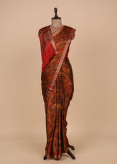 Red Satin Printed Saree