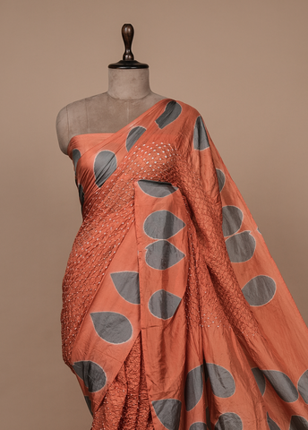 Peach Gajji Silk Printed Saree