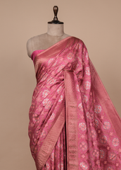 Pink Crepe Silk Banarasi Saree