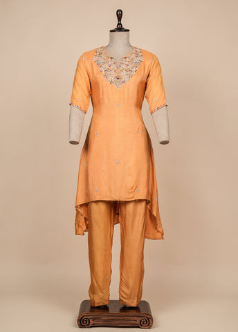 Yellow Cotton Silk Straight Set