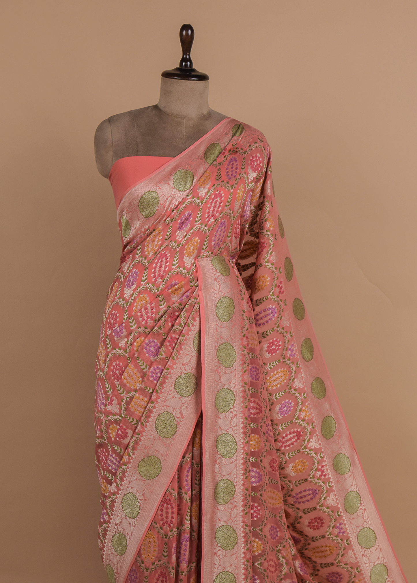 Peach Georgette Bandhani Saree