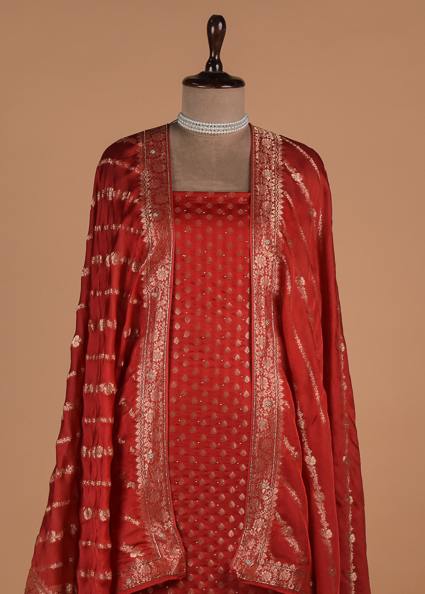 Red Dola Silk Dress Material