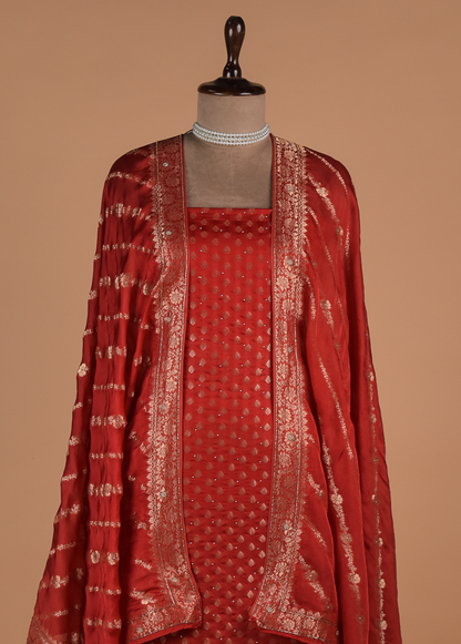 Red Dola Silk Dress Material