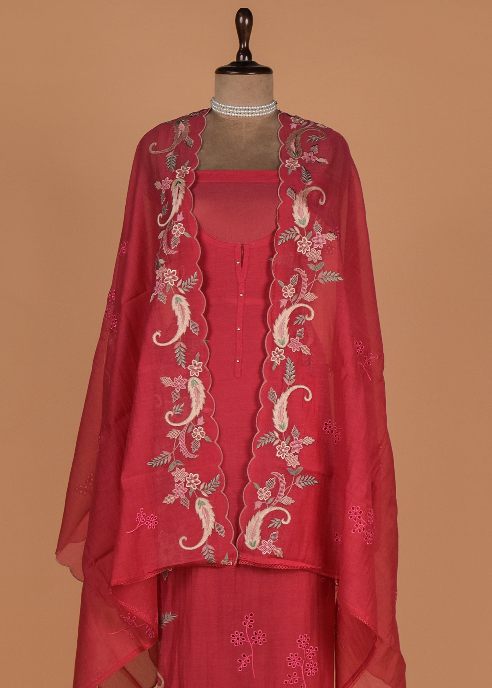 Red Mul Chanderi Dress Material