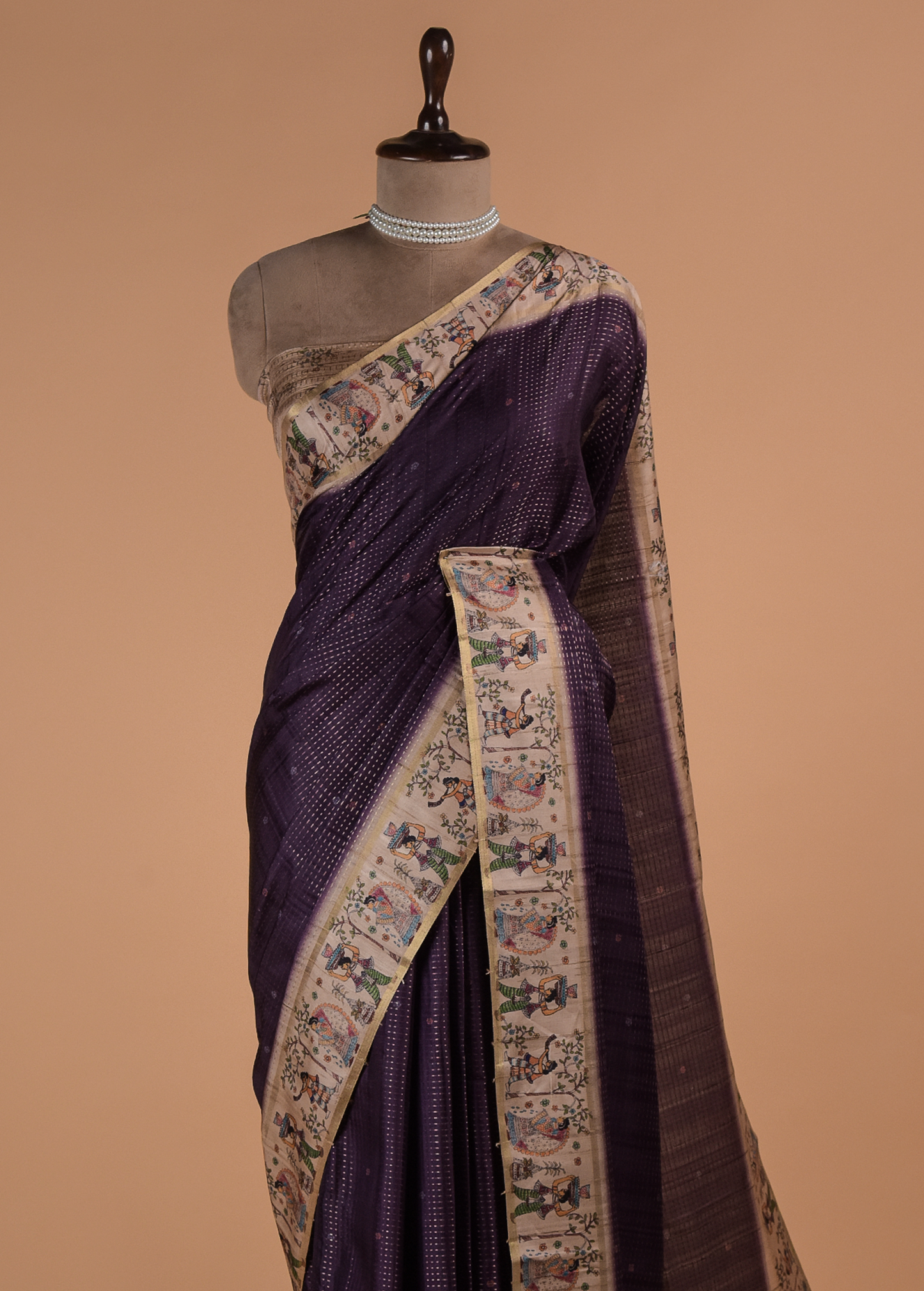 Blue Cotton Tussar Printed Saree