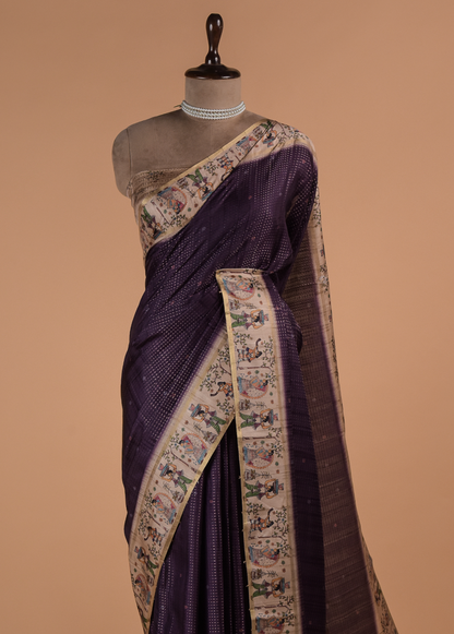 Blue Cotton Tussar Printed Saree