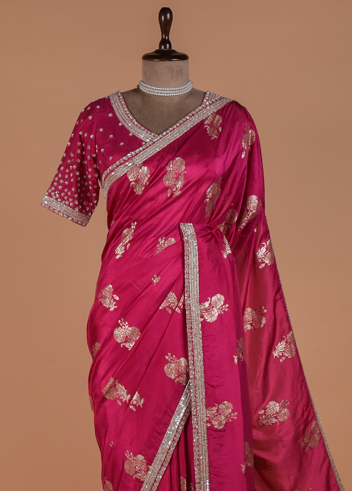 Pink Crepe Silk Banarasi Saree
