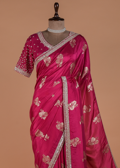 Pink Crepe Silk Banarasi Saree
