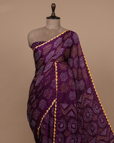 Purple Gajji Silk Bandhani Saree