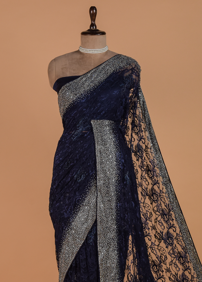 Blue Chantily Lace Embroidered Saree
