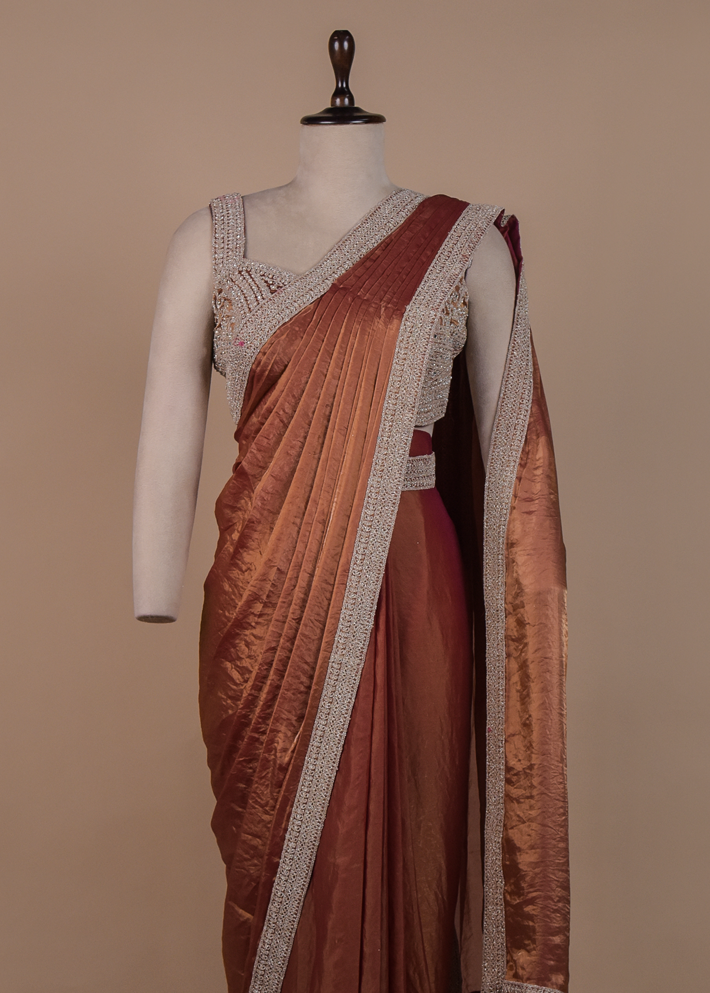 Rust Tissue Georgette Readymade Saree
