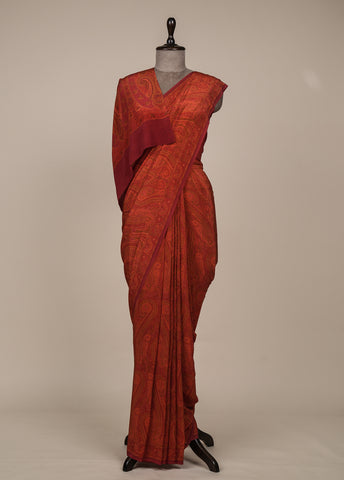 Red Crepe Printed Saree