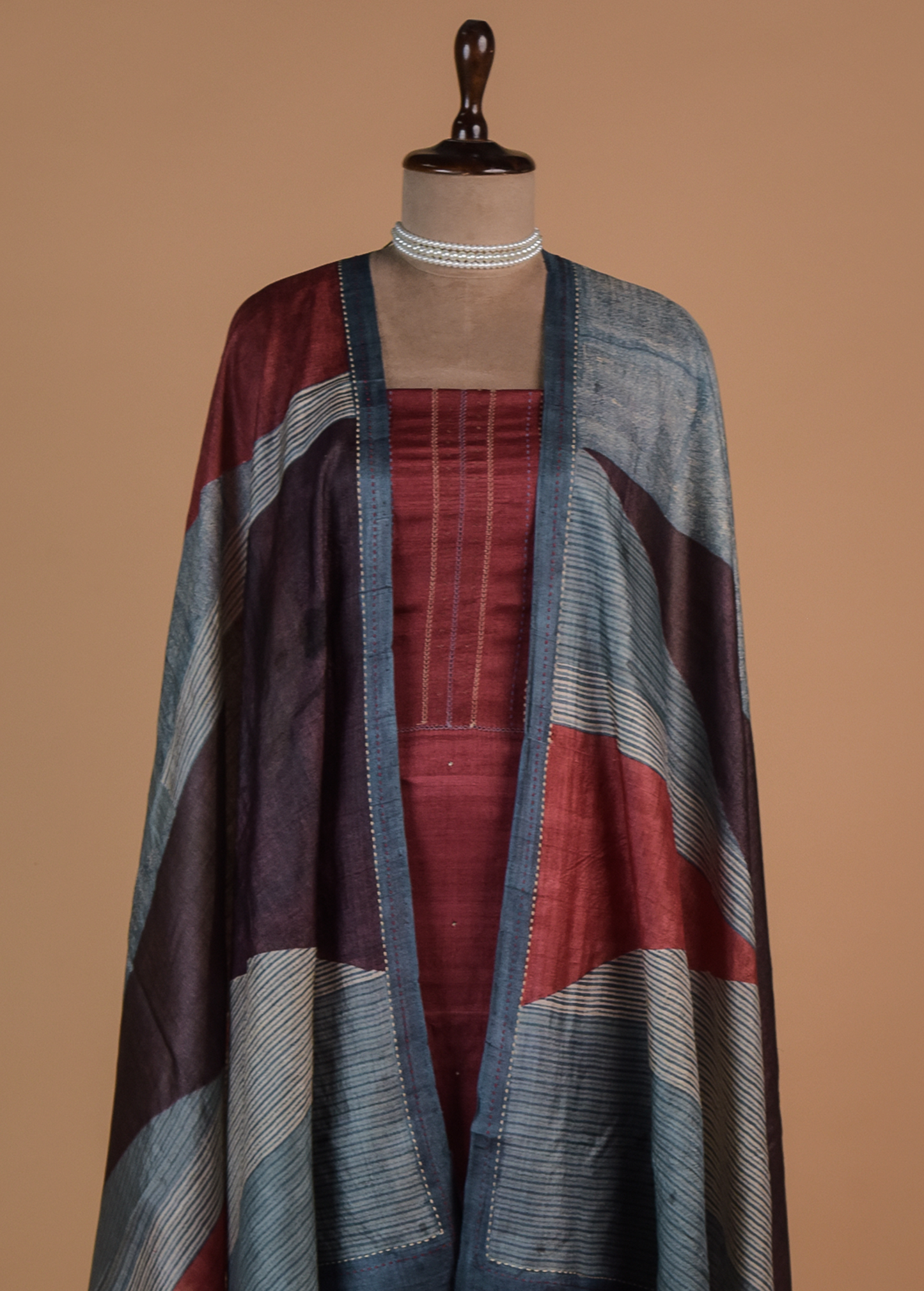 Red Tussar Dress Material