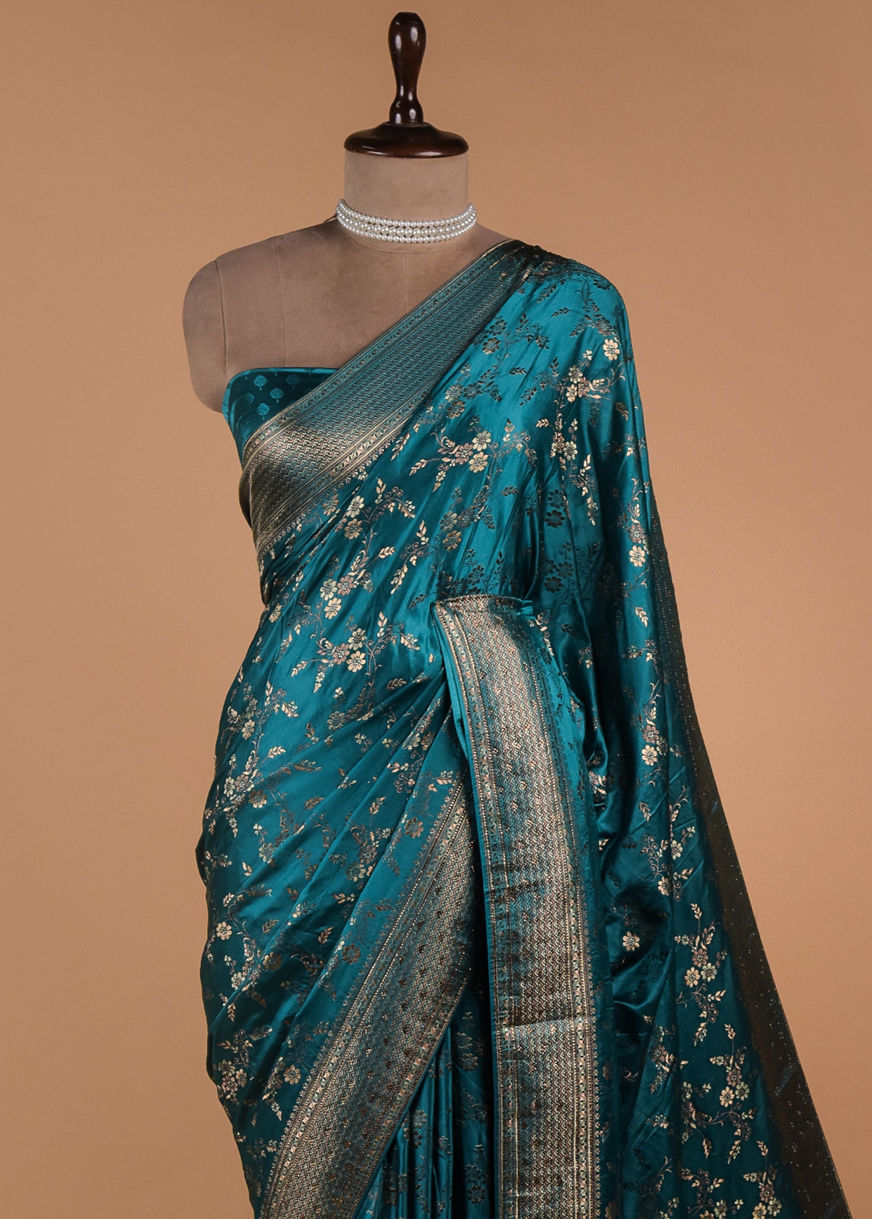 Blue Moroccan Silk Banarasi Saree