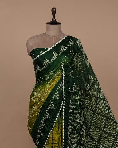 Green Gajji Silk Bandhani Saree