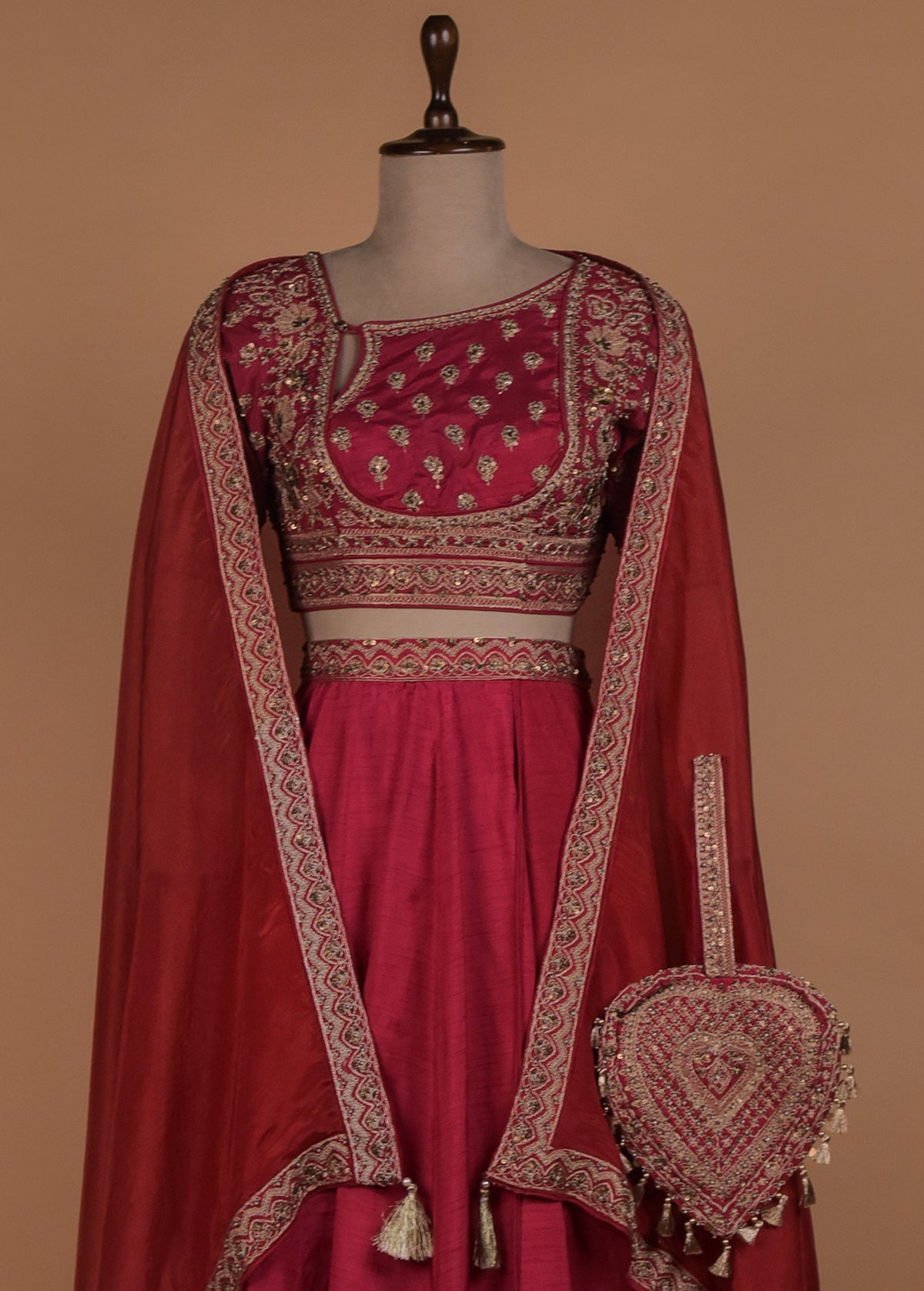 Red Raw Silk Lehenga Set