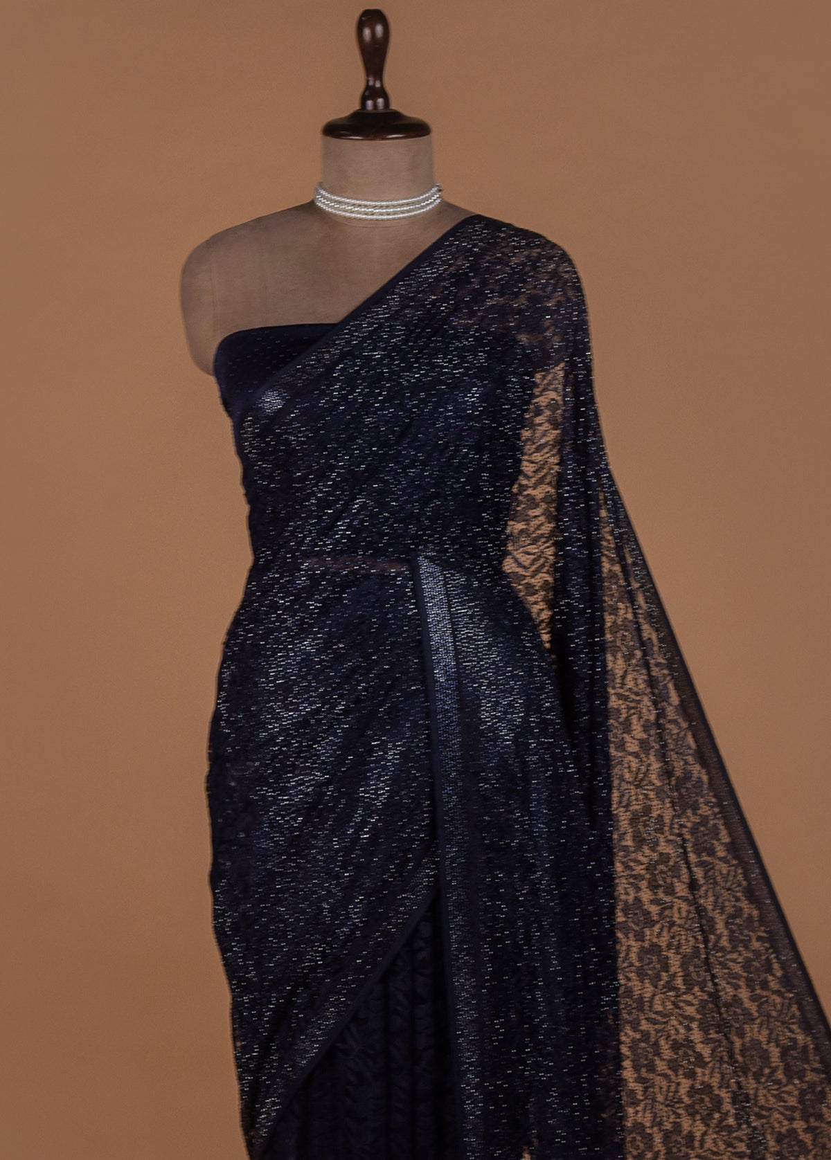 Blue Chantily Lace Embroidered Saree