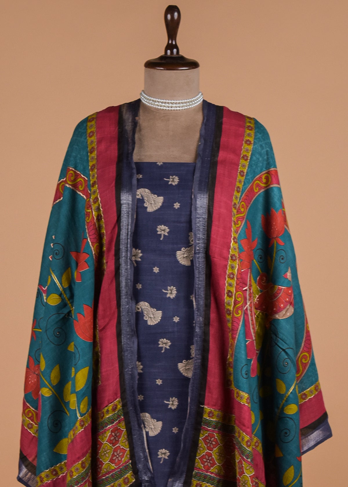 Blue Crepe Dress Material