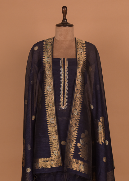 Blue Cotton Tussar Dress Material