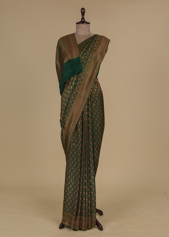 Green Crepe Banarasi Saree