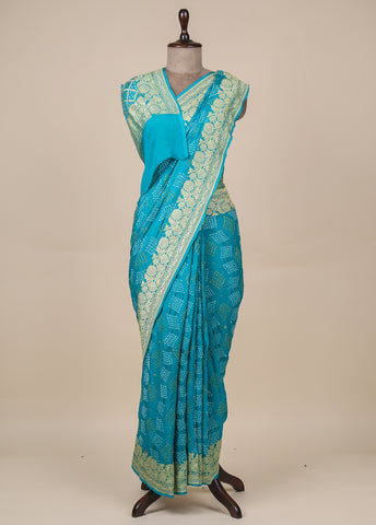 Blue Georgette Bandhani Saree