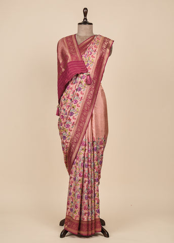 Peach Crepe Silk Embroidered Saree