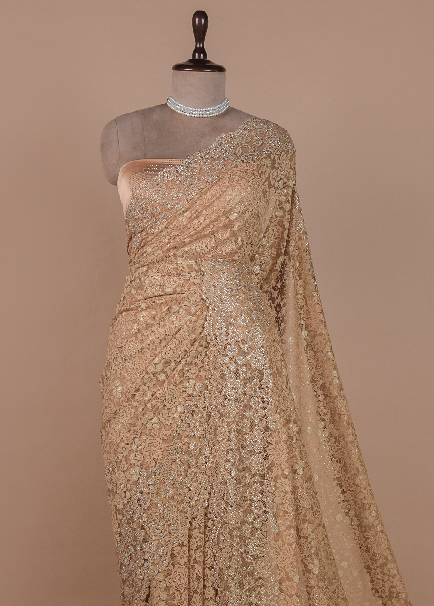 Gold Chantily Lace Embroidered Saree
