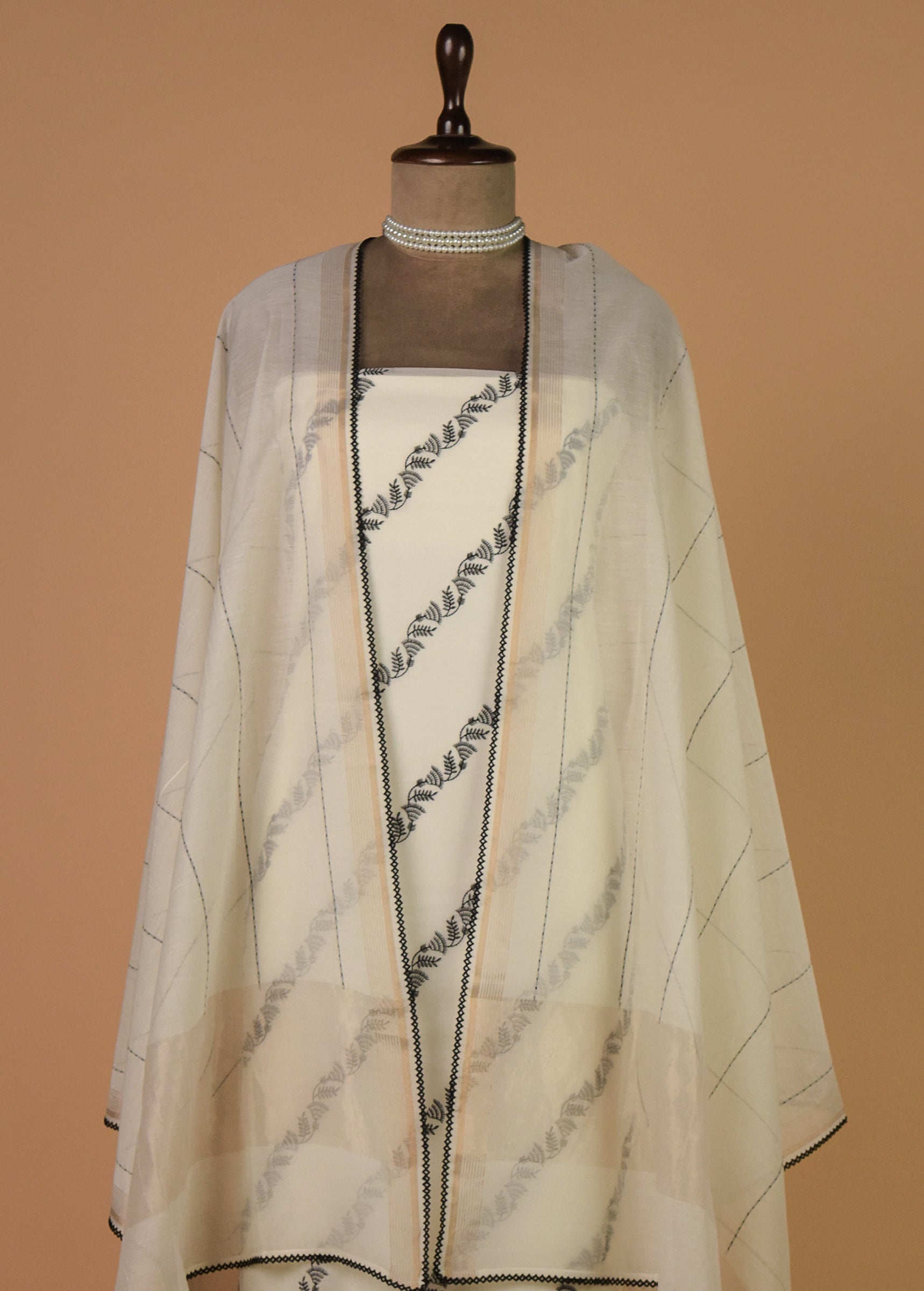 White Mul Chanderi Dress Material
