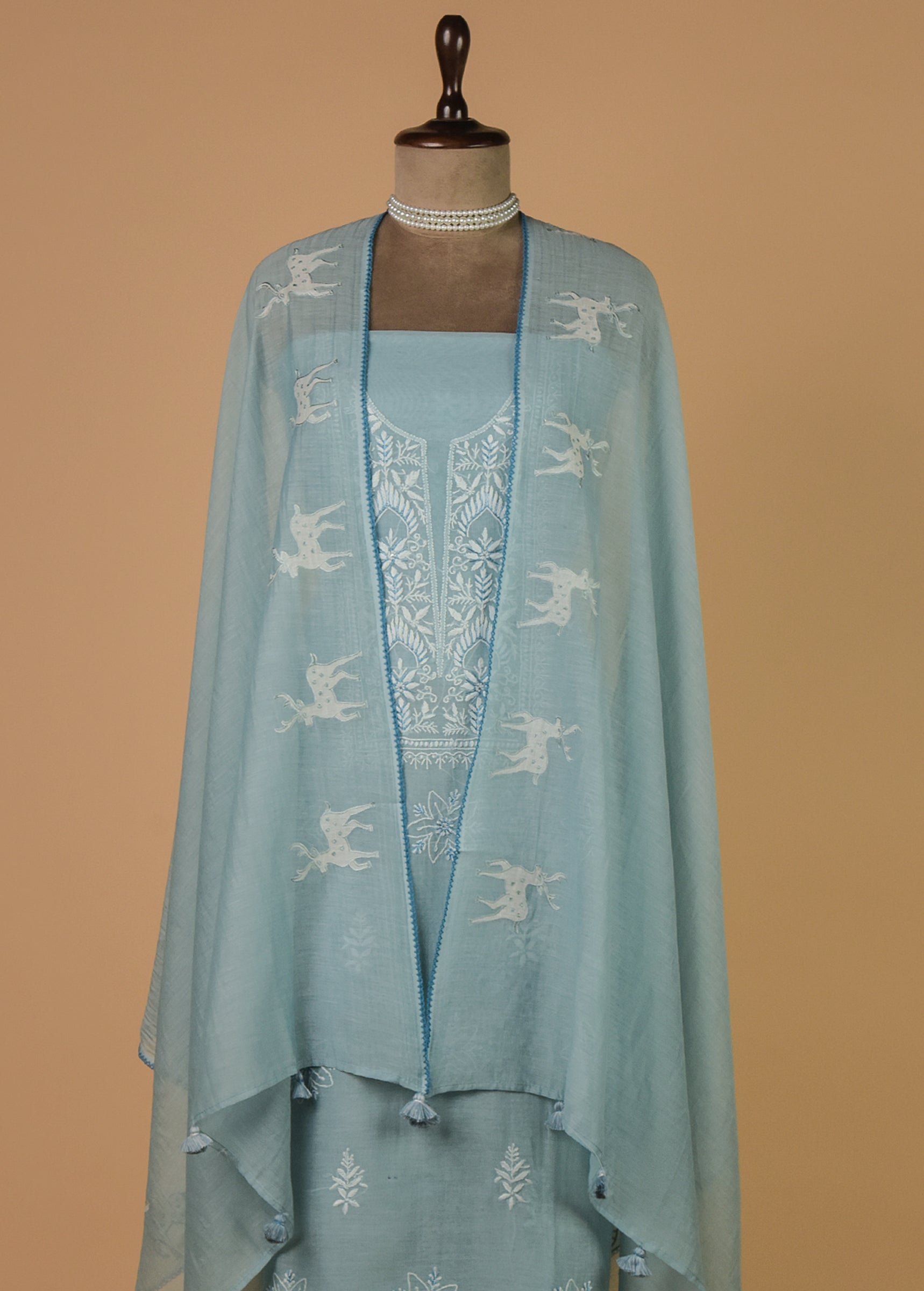 Blue Mul Chanderi Dress Material