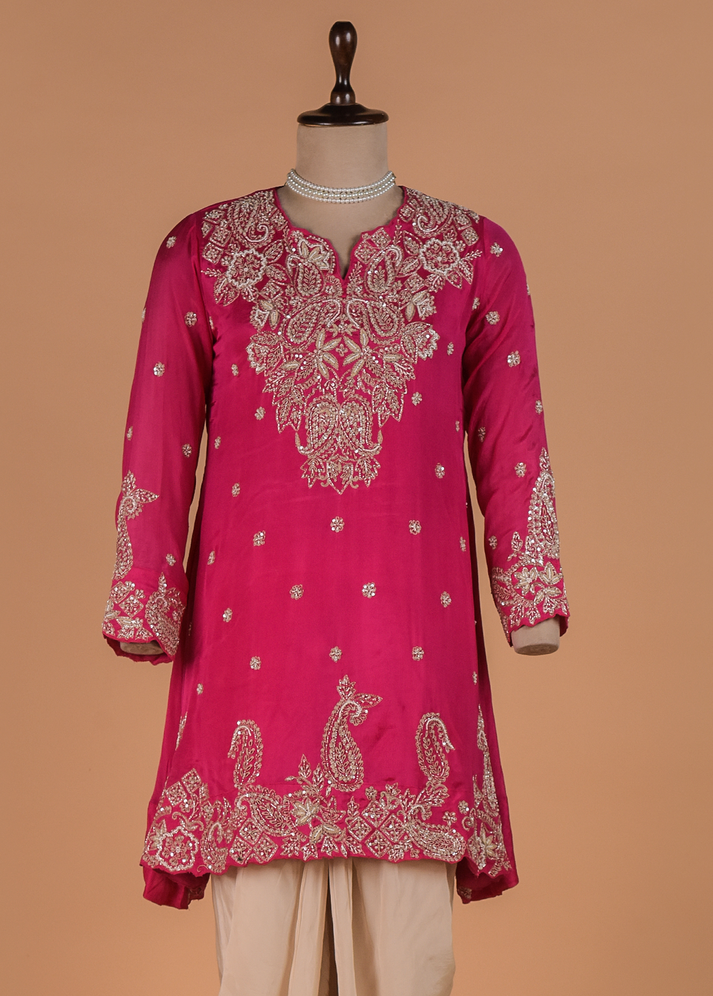 Pink Crepe Silk Dhoti Kurta Set