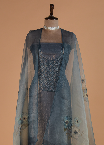 Blue Tissue Dress Material