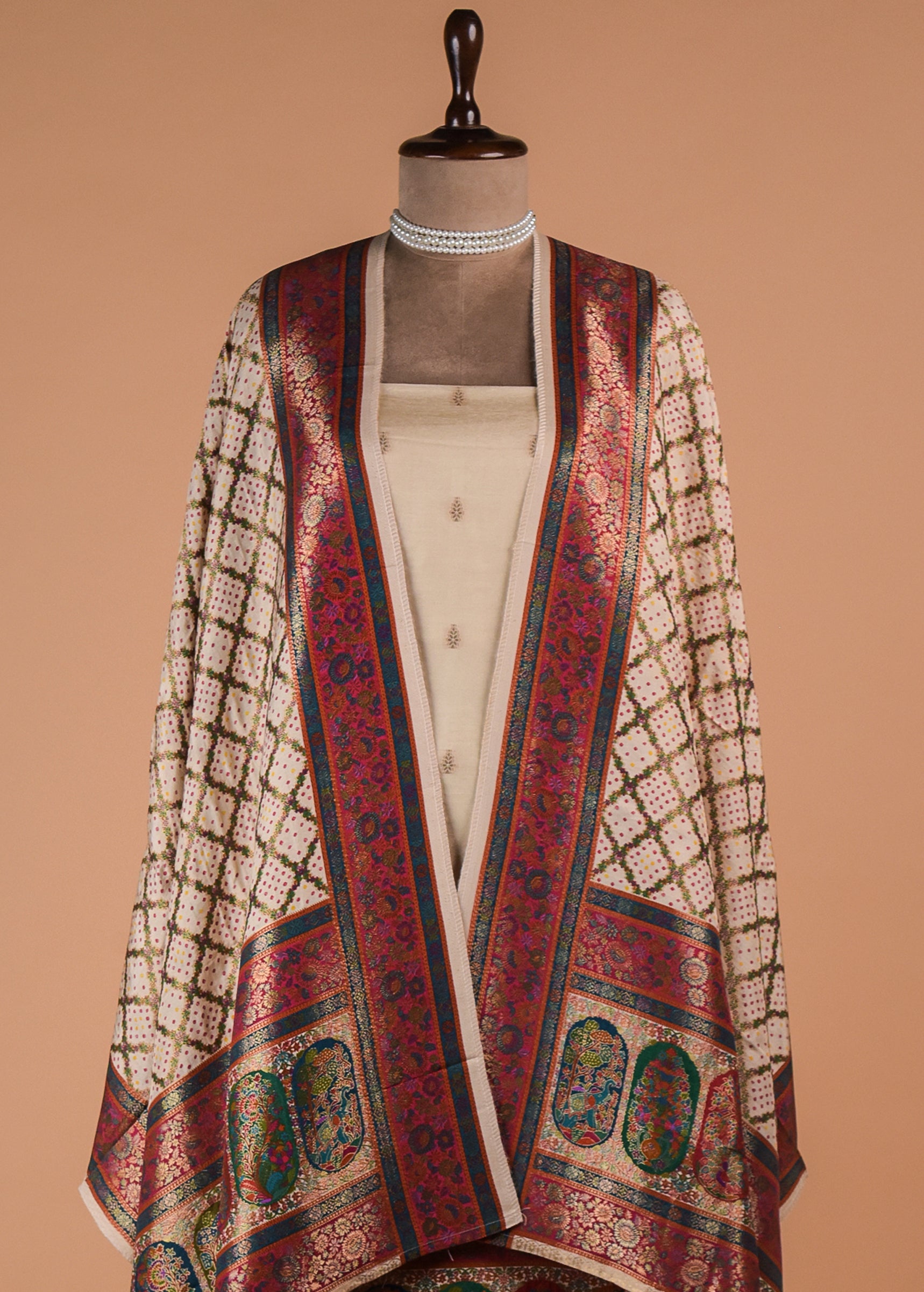 White Dola Silk Dress Material