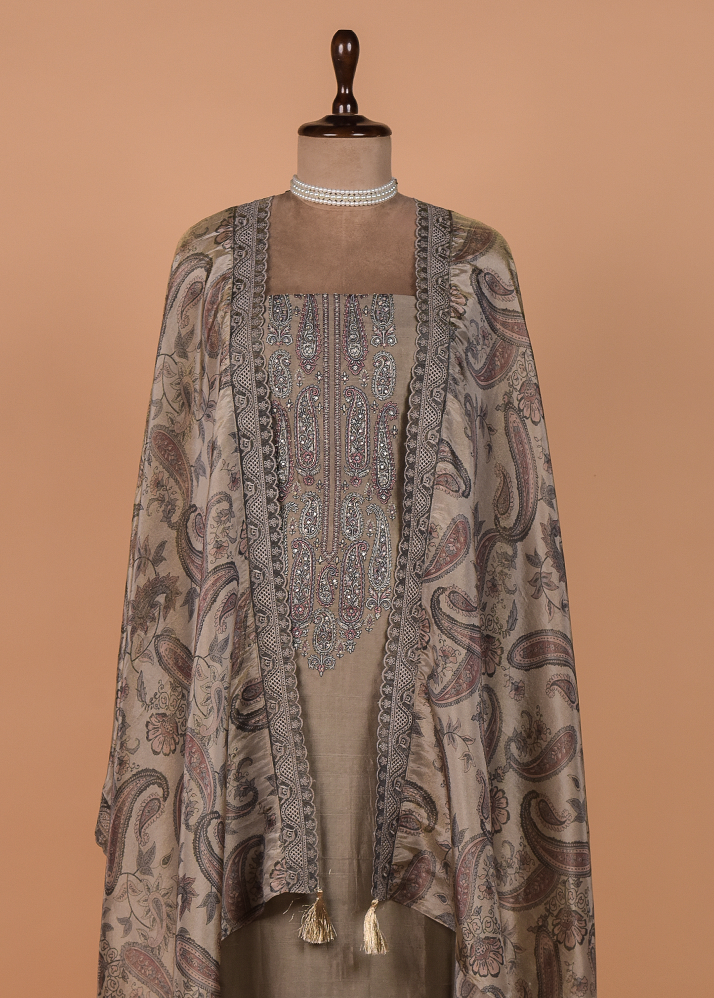 Grey Pashmina Dress Material