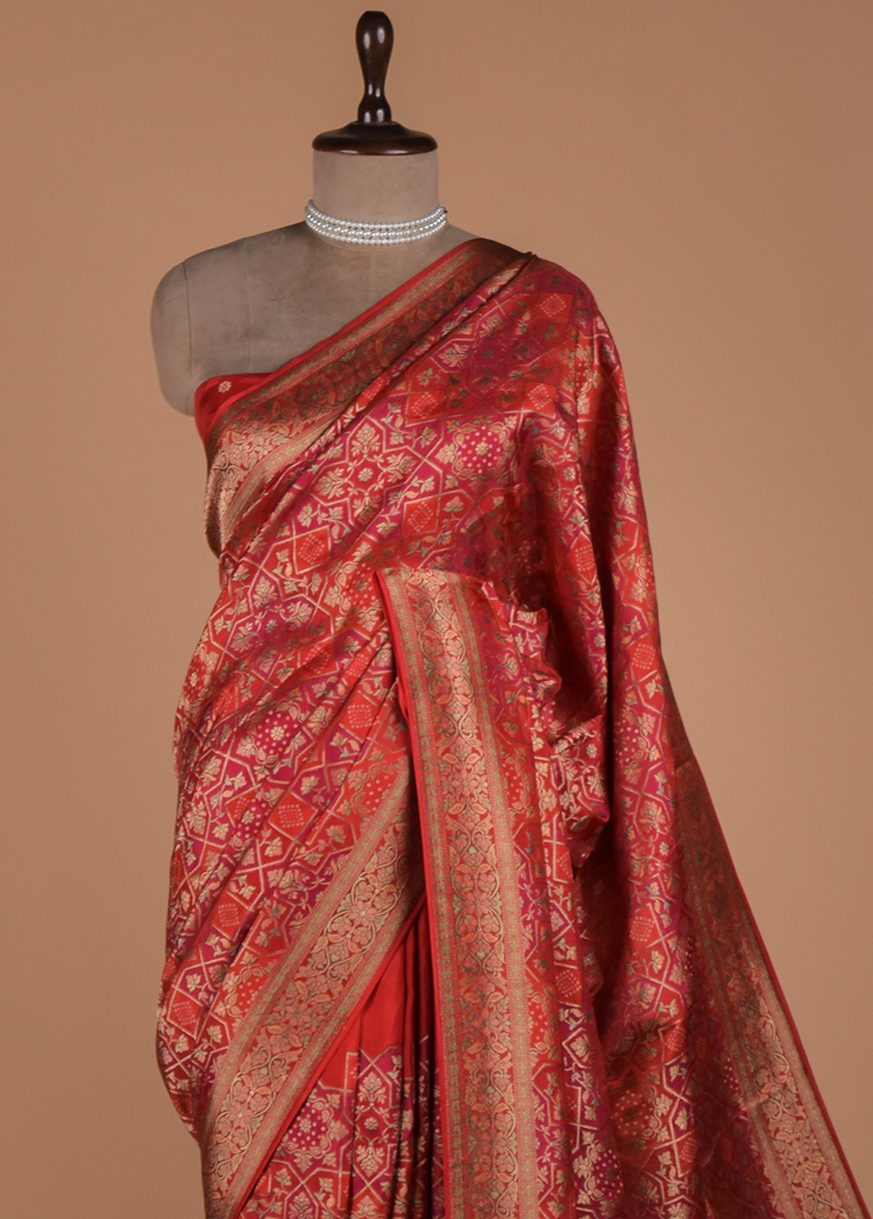 Red Moroccan Silk Banarasi Saree