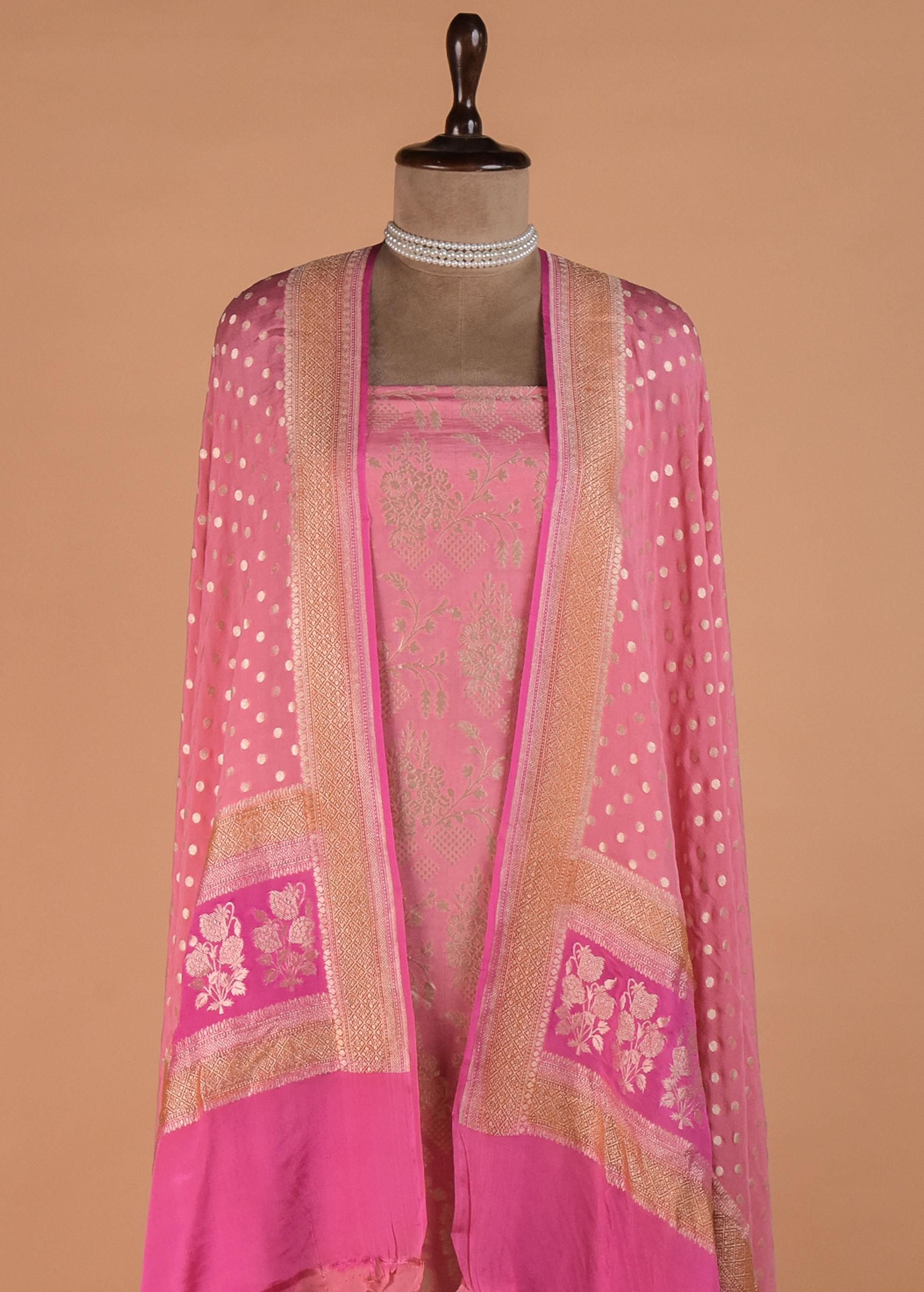 Pink Crepe Silk Dress Material - Image 2 | Greenways Delhi